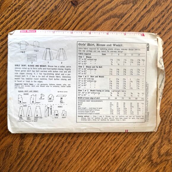 Vintage 1960s Simplicity 8619 Sewing Pattern Girls Md Skirt Top Weskit COMPLETE - Picture 2 of 2